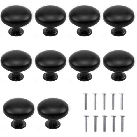 Noir - 10 pcs poignées de tiroir, noir mat, poignées de meuble, poignées de tiroir, poignées d'armoire, ensemble de poignées de tiroir, poignées de meuble avec dôme, poignées 30mm