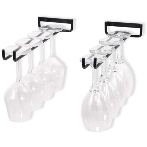 Noir - 2 porte-verres en fer pour présentation murale des verres Porte-verres à vin pour armoires à vin, bars, cuisines.