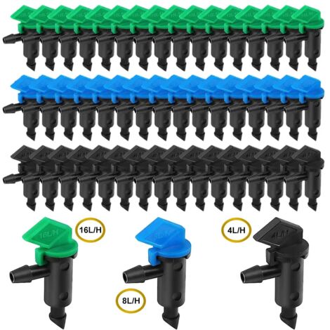 (Noir 20 pièces) 20 goutteurs d'irrigation goutte à goutte pour jardin, drapeaux, goutteurs pour arbres et arbustes, bleu et noir