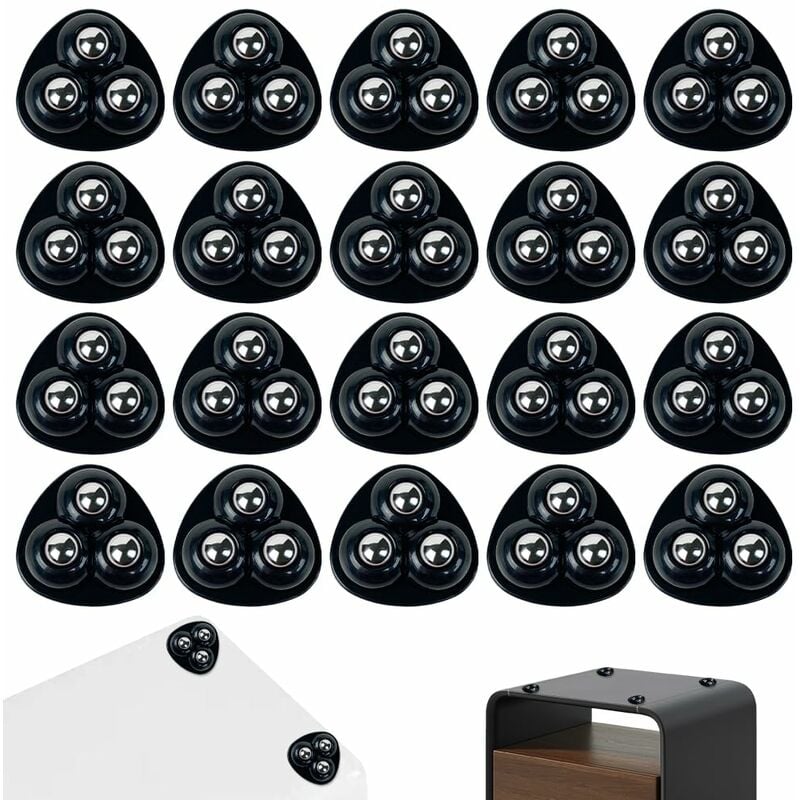 Noir 20 Pièces Petite Roulettes pour Meubles, 360 Degrés Roulettes à Billes, Mini Roue Universelle Autocollante pour Poubelles, Boîtes de Rangement