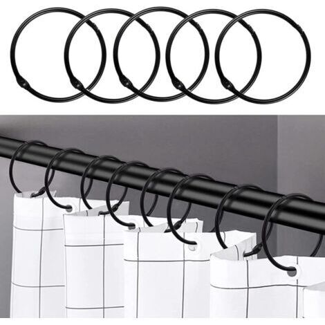 Noir - 24 anneaux de rideau de douche, crochets de rideau de douche antirouille pour salle de bain, anneaux de rideau de douche ronds décoratifs et crochets de tringle de rideau de douche