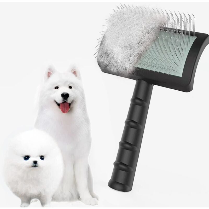 (Noir 25 mm) Grande brosse ferme pour chiens – Brosse extra longue pour toilettage et démêlage des animaux de compagnie de grande taille – Élimine