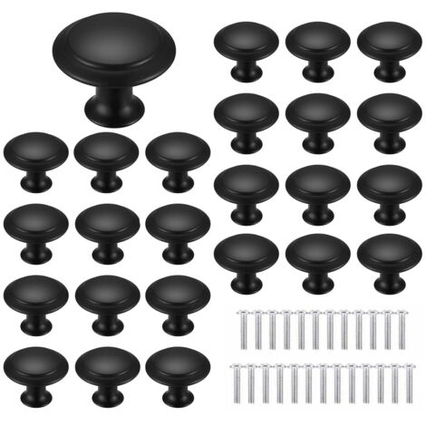 Noir 25 pièces Poignées Meuble pour,30 mm，Boutons de Tiroir,Boutons Porte Rond,Poignées rondes en acier inoxydable,Postuler à Placard Armoire Cuisine, Chambre d'enfant