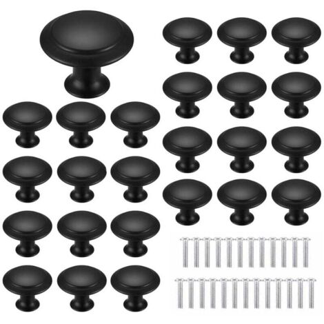 Noir 25 pièces Poignées Meuble pour,30 mm，Boutons de Tiroir,Boutons Porte Rond,Poignées rondes en acier inoxydable,Postuler à Placard Armoire Cuisine, Chambre d'enfant