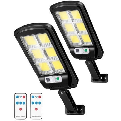 (noir) 2pcs LED solaire PIR lampadaire 6 COB 3 Modes Éclairage de Garage Détecteur de mouvement sécurité étanche Jardin Chemin