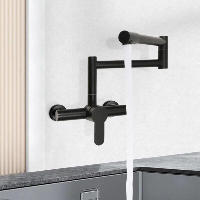 Noir 304 En Acier Inoxydable Mural 360° Robinet De Cuisine Rotatif Robinet Pliable