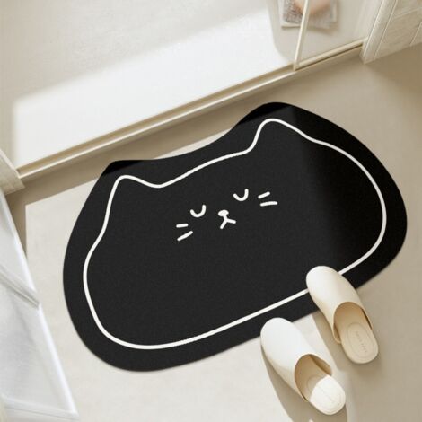 Noir, 4060cm (terre de diatomées) Tapis de porte de salle de bain absorbant mignon à motif de dessin animé, de forme irrégulière, antidérapant, en terre de diatomées.