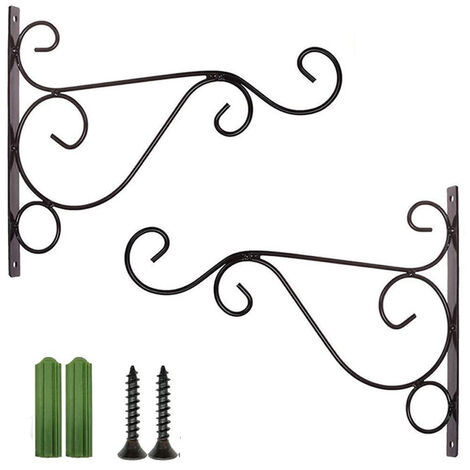 Noir, 4pcs crochet en fer forgé suspendu support de plante mural avec crochet à vis crochet mural plante suspendue crochet de plante 25 20cm rétro jardin balcon lanterne plantes décoration