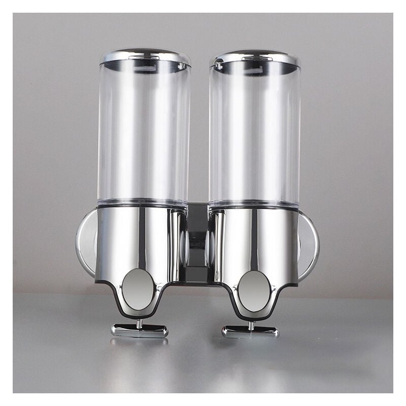 Transparente) 500ML x 2 Distributeur de Savon Mural, Distributeur de Savon à Mains à Double Tête Distributeur Liquide Gel Douche Shampoo pour Cuisine