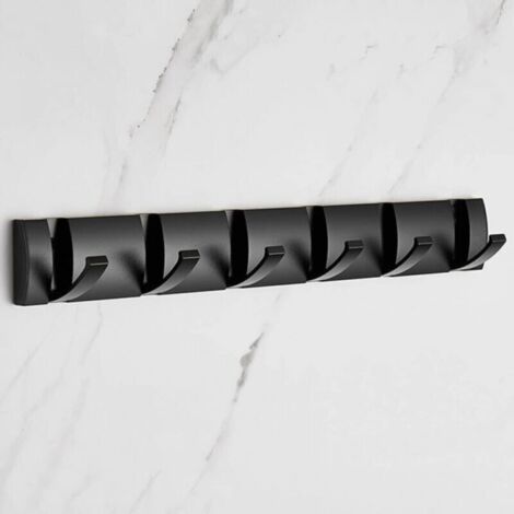 (Noir, 6 Crochets) Porte Manteau Mural avec 6 Crochets, Porte Manteau Salle de Bain Pliant Moderne Noir, Porte Serviettes peu Encombrants pour Suspendre Manteaux, Chapeaux, écharpes