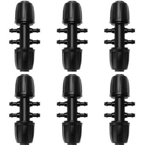 Noir 6 Pièces 13/16 mm à 4/7 mm Connecteur de Tuyau en T Barbelé, 6-Voies Raccord de Tuyau D'Irrigation, Connecteur d'Irrigation Goutte à Goutte à 6-Voies pour Jardin, Pelouse
