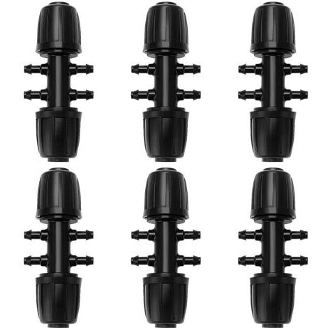 Noir 6 Pièces 13/16 mm à 4/7 mm Connecteur de Tuyau en T Barbelé, 6-Voies Raccord de Tuyau D'Irrigation, Connecteur d'Irrigation Goutte à Goutte à 6-Voies pour Jardin, Pelouse