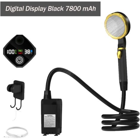 (Noir 7800 mAh) Pompe de douche de camping, kit de douche extérieure pour camping-car, douche de camping avec écran numérique intelligent et réglable, outils d'extérieur