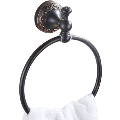 Noir Anneau Porte Serviette Rond Support Serviette Torchon Mural en Laiton Fini par Bronze Huilé 180° Rotatif Style Européen, Accessoires de Salle de Bain Toilette