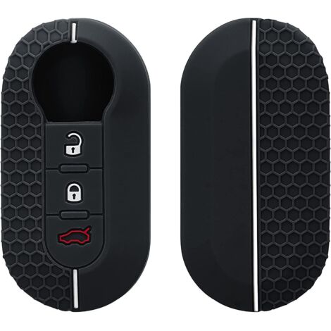 noir-blanc-boitier Cl De Voiture Compatible Avec Fiat Lancia 3-bouton - Coque De Protection Souple En Silicone