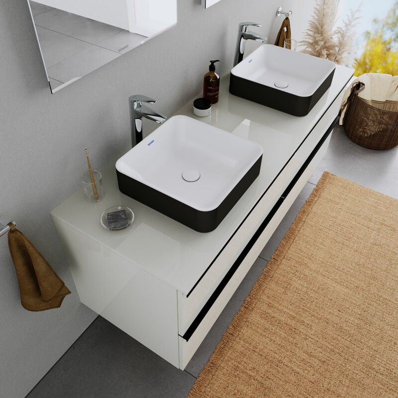 Vasque Lavabo rectangulaire design à poser Lave main fonte minérale Salle de bain - Noir mat / Blanc mat - 40x40x10,5cm - duramaui Noir/blanc mat