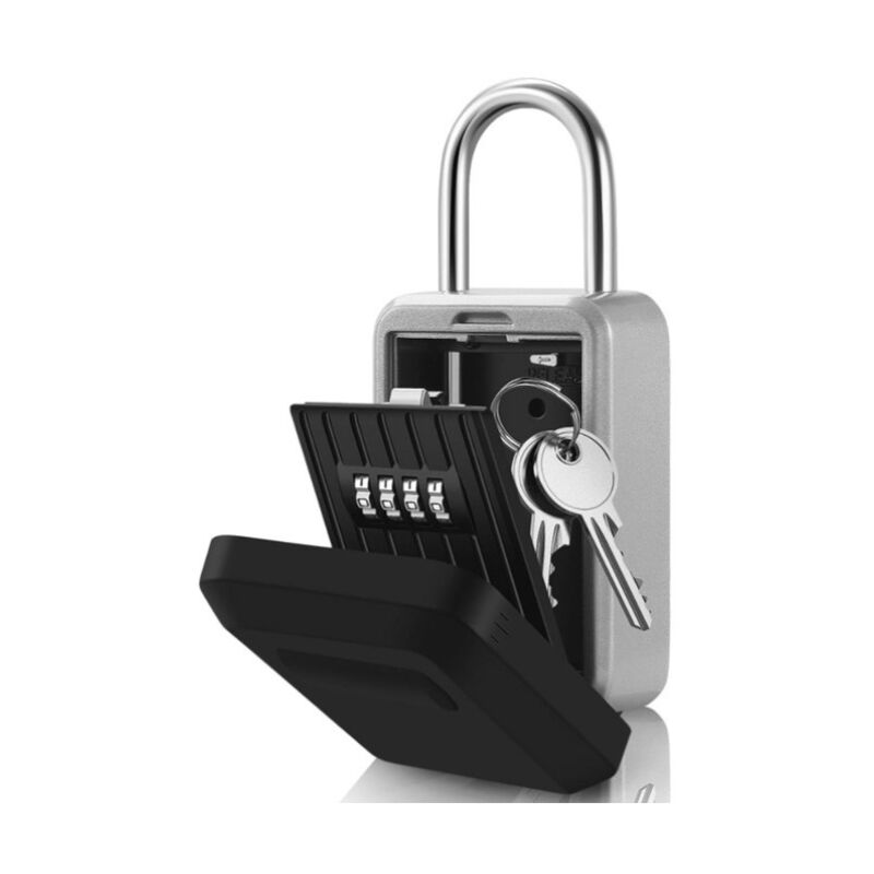 Noir Boîte à clés de sécurité murale avec combinaison à 4 chiffres, boîte à clés surdimensionnée pour extérieur avec poignée, boîte à clés à