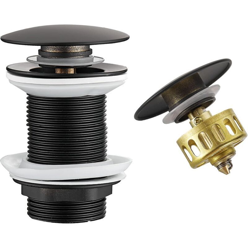 XVX - Noir Bonde de Lavabo Pop Up Sans Trop Plein, Bouchon de Vidange avec Panier à Crépine,Bonde de vidage pour lavabo de salle de bain Laiton Grand