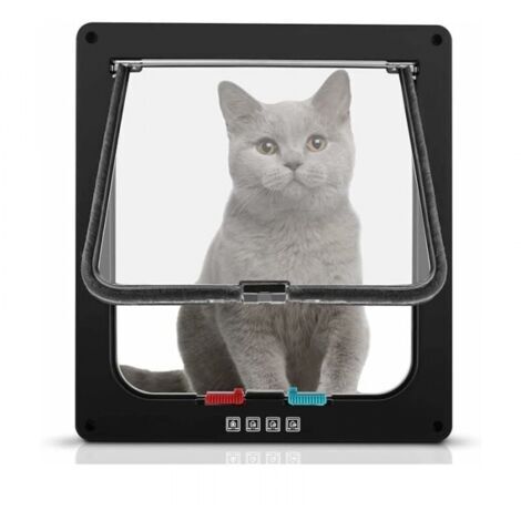 Noir chatière pour Chat avec magnétique à 4 Voies, Porte pour Animaux de Compagnie pour Chats et Petits Chiens, Porte pour Chat avec Tunnel,L