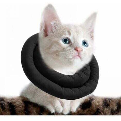 Noir Collerette pour Chat réglable, Collier De Récupération Doux pour Chat, Collier De Protection pour Animaux Après Chirurgie ,M(30cm)