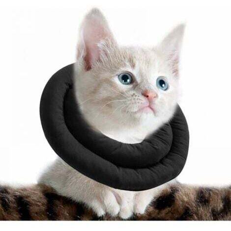 Noir Collerette pour Chat réglable, Collier De Récupération Doux pour Chat, Collier De Protection pour Animaux Après Chirurgie ,M(30cm)