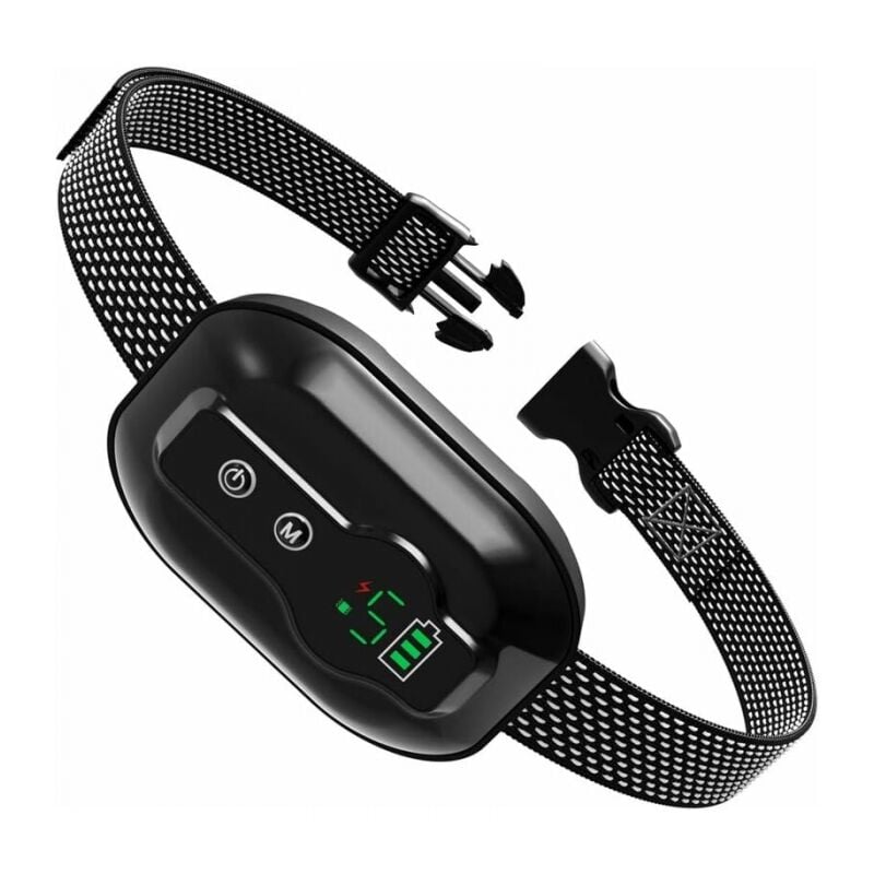 Cyslmuk - Noir collier Anti Aboiement Chien, Rechargeable, Résistance à L'Eau IP67 et Détection D'aboiement Intelligent Collier Vibration/Choc