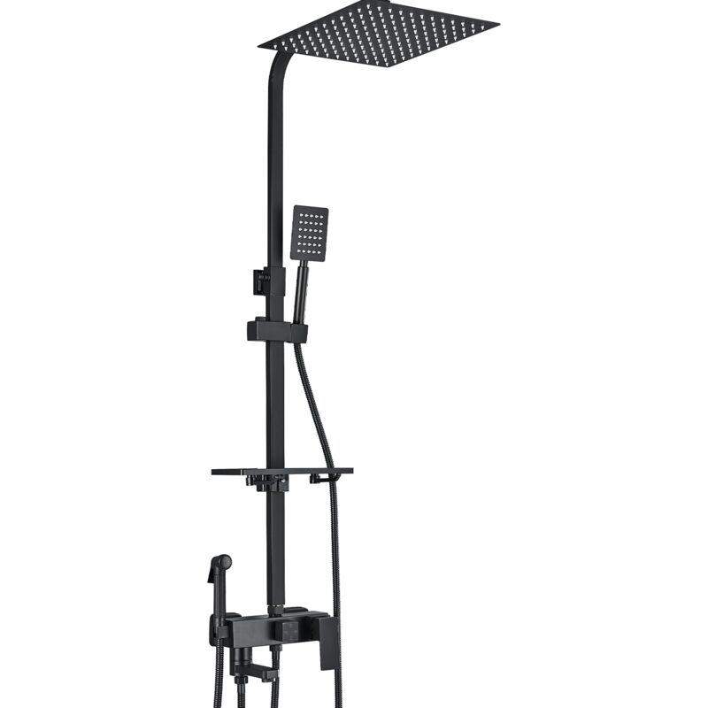 Noir Colonne de Douche laiton ,Ensemble de Douche avec 10 inch ,Système de Douche Réglable Hauteur Montage Mural avec Haute Pression Tête de Douche,
