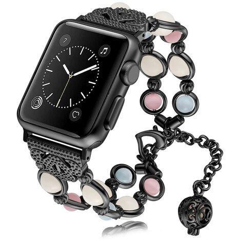 Noir Compatible avec Apple Watch Bracelet de 38 mm, 40 mm, 41 mm, pour iWatch Series 8 7 SE 6 5 4 3 2 1（Sans montres）, belles femmes bracelets à perles lumineuses, cadeaux pour femme
