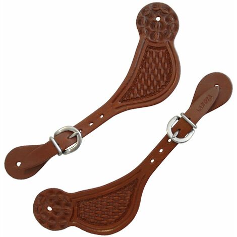 Noir - Courroies d'éperons occidentaux en cuir façonné Basket work