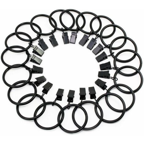 (Noir, diamètre intérieur 38 mm) 20 anneaux de rideau à clips, anneaux de suspension de rideau en acier inoxydable avec clips pour la décoration d'image de rideau
