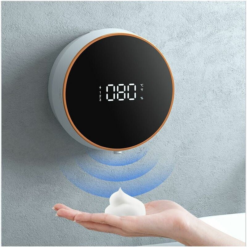 Blanc Distributeur de savon moussant automatique mural 300 ml, rechargeable, 3 réglages, détection de température