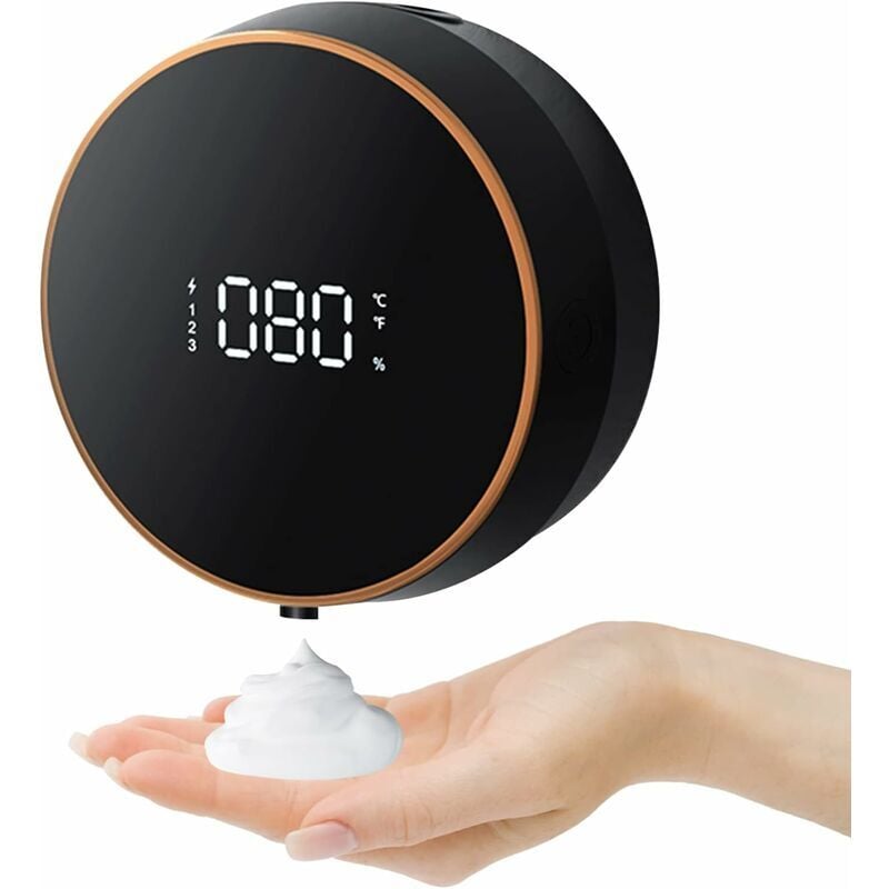 (Noir) Distributeur de savon mural, distributeur de désinfectant pour les mains sans contact de 300 ml, chargeur USB mural avec capteur d'affichage à