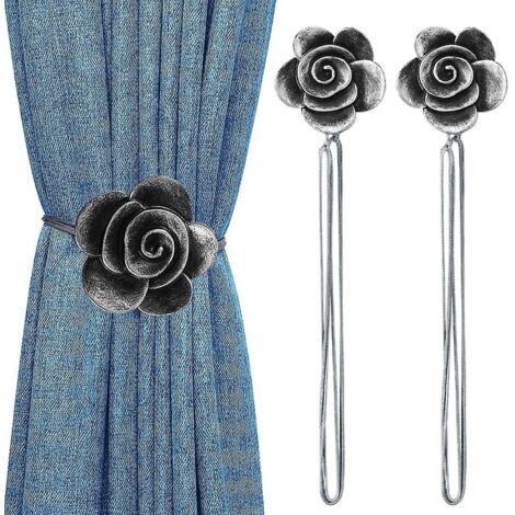 noir-embrasse  Rideaux Magntique En Forme De Camlia, 1 Paire De Boucle De Rideau Aimante, Accessoires Pour Rideaux, Attache De Rideau Magnifique P