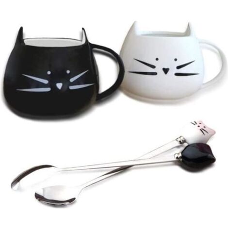 (Noir et blanc)Tasse en céramique - ZGEER - Tasse de chat mignon 500ml - Noir et blanc - Compatible lave-vaisselle