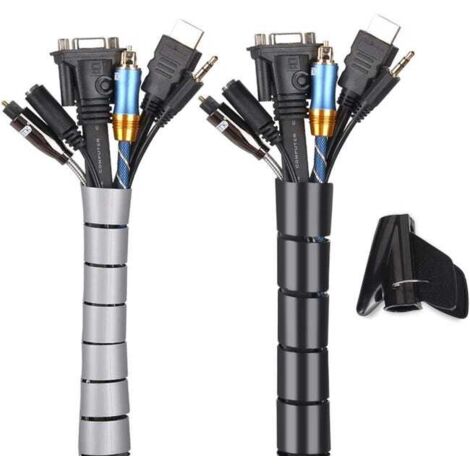 Noir et Gris, Cache Cable 2 Pack, Flexible Range 2x3M PE Câble Rangement Organisateur de Câble pour Ranger ou Cacher les câbles, Gaine pour câbles (2