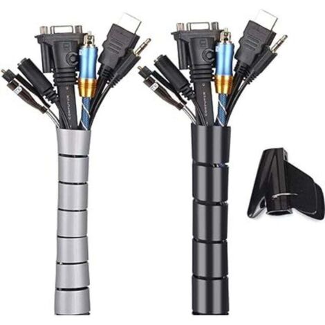 Noir et Gris, Cache Cable 2 Pack, Flexible Range 2x3M PE Câble Rangement Organisateur de Câble pour Ranger ou Cacher les câbles, Gaine pour câbles (2.8cm diamètre et 2.2cmdiamètre ) , Organisateur