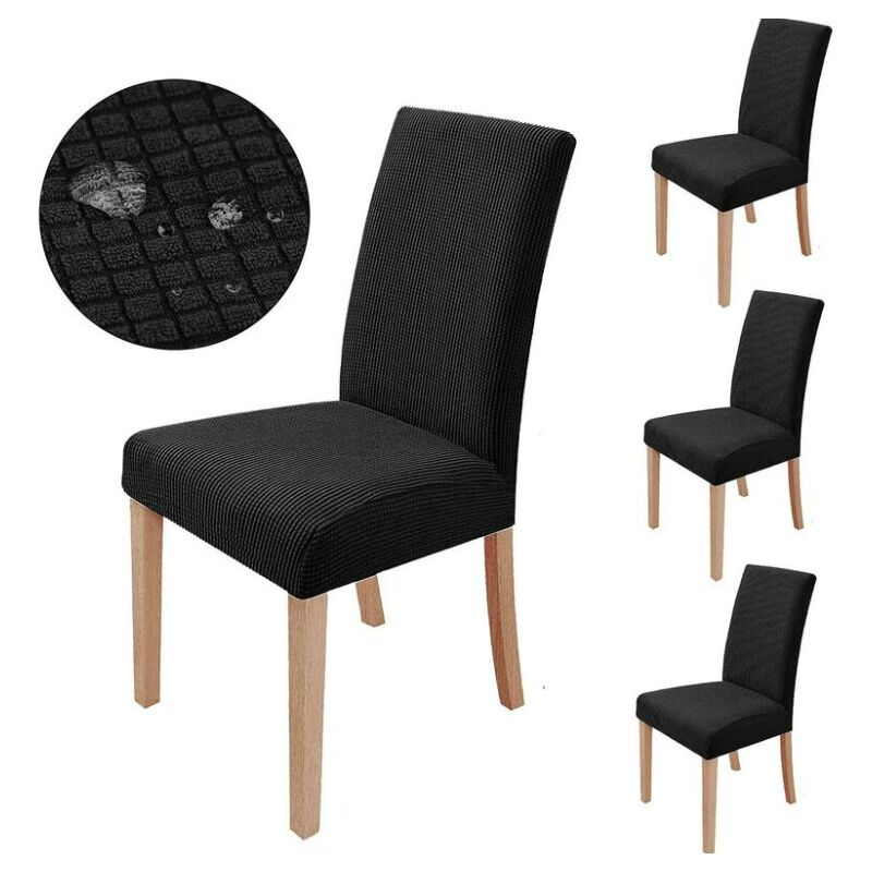 (Noir) Housse de chaise extensible 6 pièces, housse de protection de chaise de salle à manger, lavable