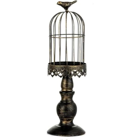 (Noir L) Bougeoir décoratif rétro créatif en forme de cage à oiseaux, bougeoir en fer forgé, accessoire de photographie pour mariage et restaurant