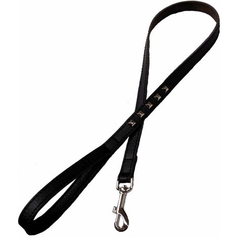 Noir - Laisse en cuir de couleur unie avec clous pour chiens