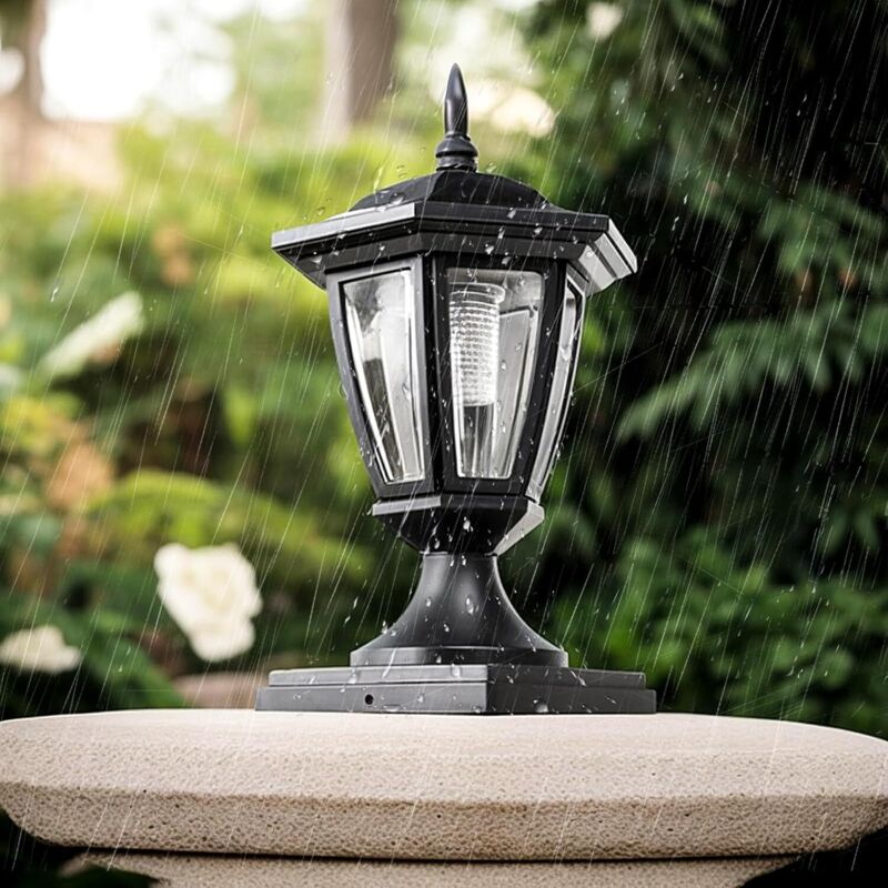 Noir Lampe Portail Exterieur Solaire Lampadaire De Jardin, IP44 Étanche Lampe Pilier Portail Extérieur Moderne Lampe Sur Pied, Lumières Extérieures