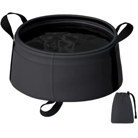 (Noir) Lavabo pliable portable 8,5 L - Bassine de voyage pliable pour le camping, la randonnée, les activités de plein air, les soins du visage et des pieds, léger et compact