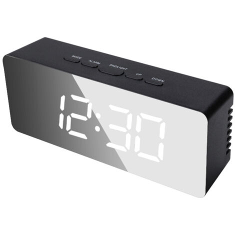 noir-Led Miroir Numérique Table Horloge Affichage De La Température De La Date Pour Le Réveil Électronique De Bureau De Chambre À Coucher À La Maison