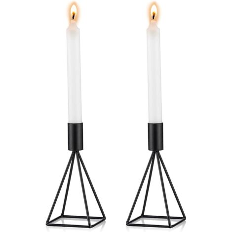 noir-lot De 2 Bougeoirs Chandeliers Candlabres En Noir Mtal Gomtrique, Bougeoirs De Diffrentes Tailles, Vintage Bougeoir De Dcoration De Table Mar