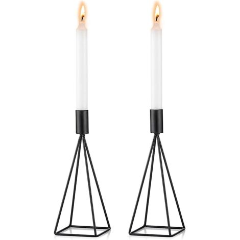noir-lot De 2 Bougeoirs Chandeliers Candlabres En Noir Mtal Gomtrique, Bougeoirs De Diffrentes Tailles, Vintage Bougeoir De Dcoration De Table Mar