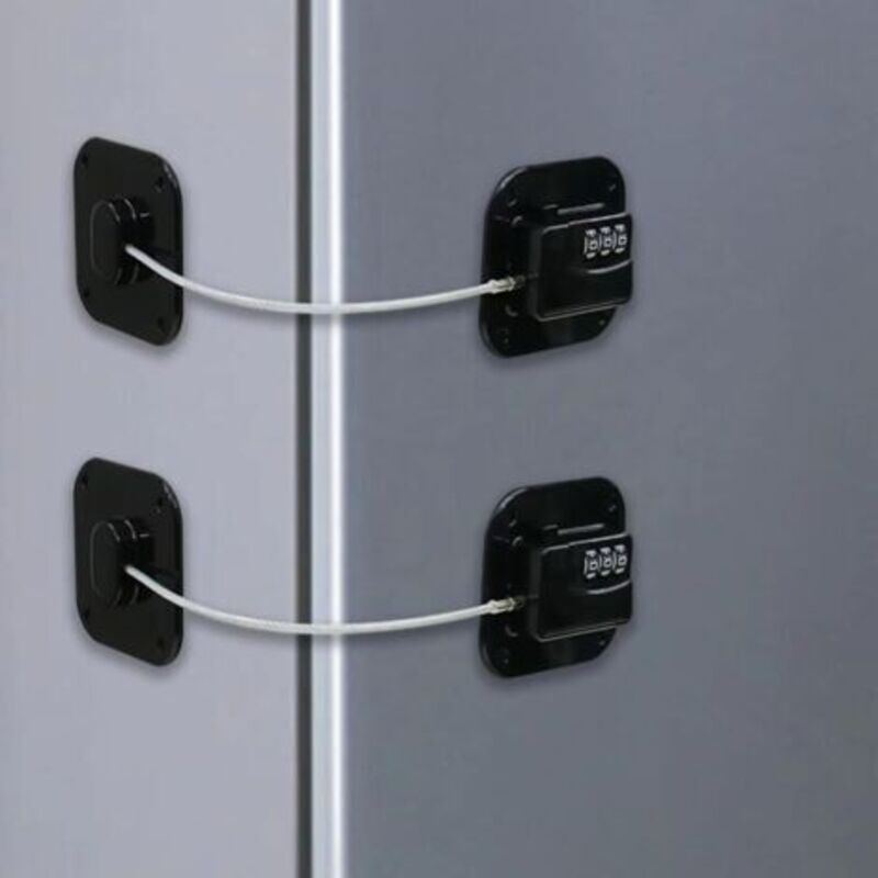 Noir Lot de 2 Serrure Frigo avec Code, Cadenas Frigo pour Enfants, Adhésive Verrou de Réfrigérateur à Combinaison, Securite Bloque pour Porte Frigo