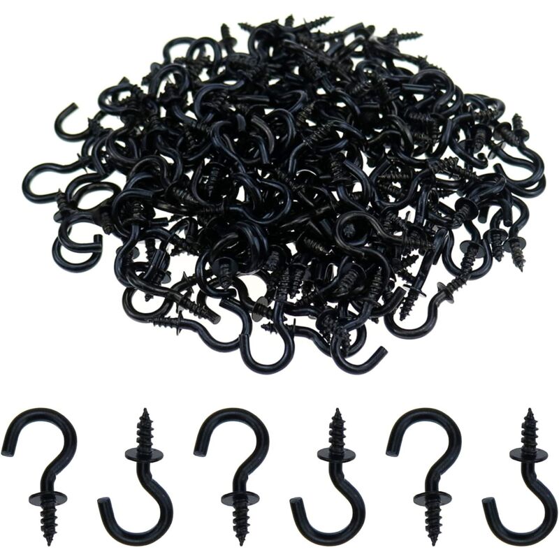 Linghhang - noir Lot de 200 mini crochets à vis de plafond de 29x15 mm, crochets à visser pour suspendre des plantes, des tasses, des décorations