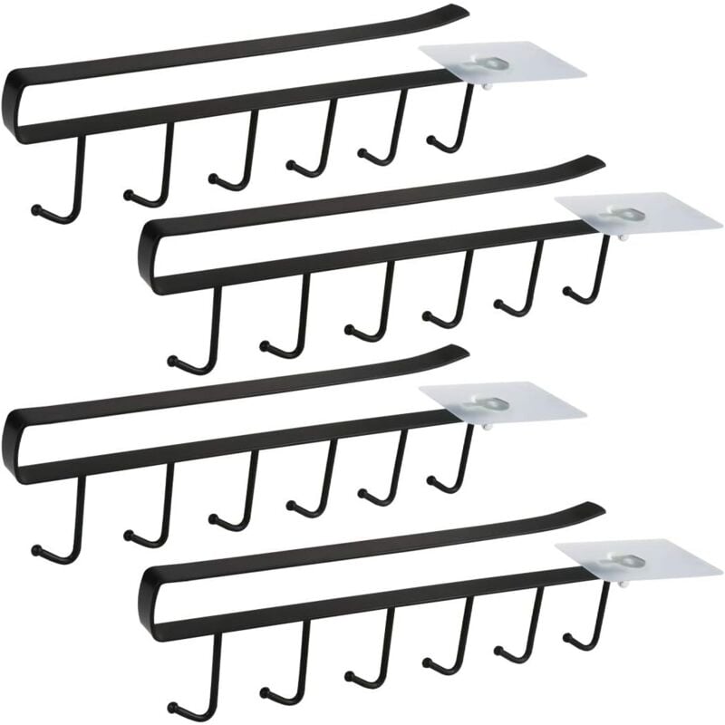 Noir Lot de 4 Armoire Insert Porte-Tasses Porte-gobelet pour 6 Tasses Crochets de rangement pour Tasses Rangement Crochets pour Ustensiles de Cuisine