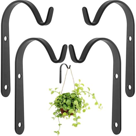 Noir - Lot de 4 crochets de suspension avec supports de panier en métal pour mangeoires d'oiseaux, plantes, lanternes, carillons éoliens, etc. à l'extérieur et à l'intérieur.