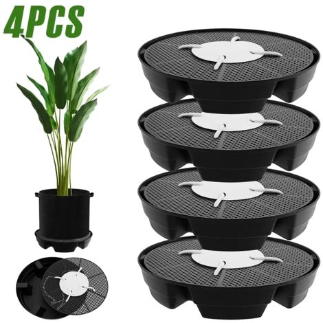 (Noir - Lot de 4) Lot de 4 soucoupes pour pots de fleurs de 2,8 L avec système d'arrosage automatique et trous de drainage. Accessoires de jardin.