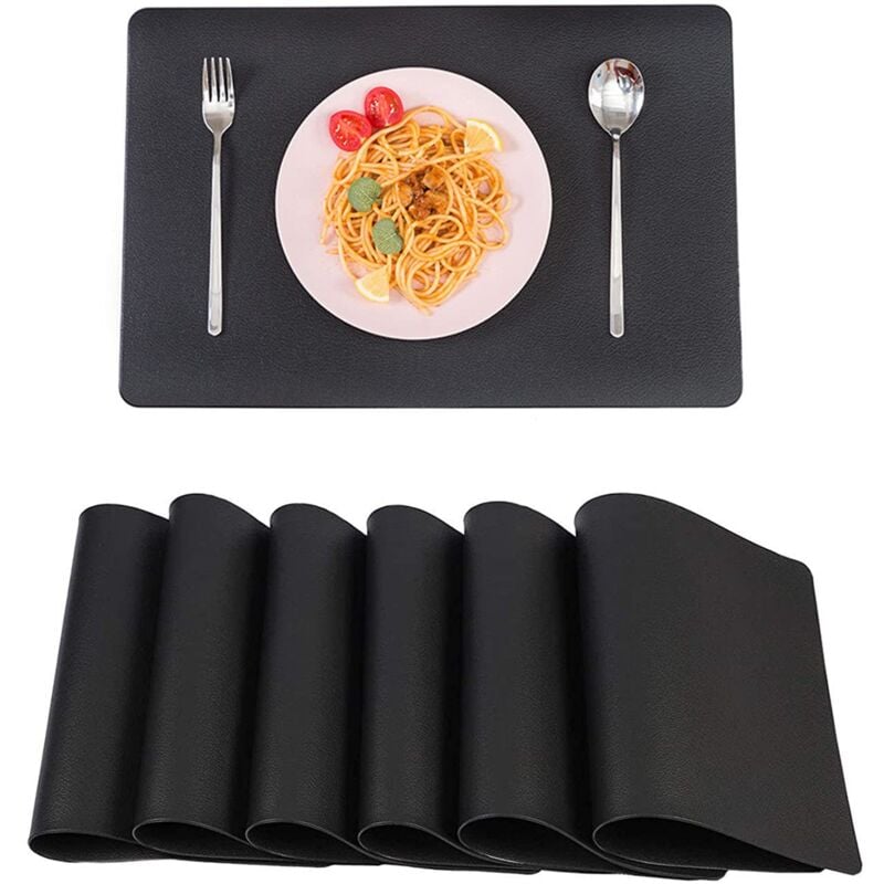 (noir) lot de 6 sets de table en cuir pu,set de table lavable imperméables rectangulaire sets de table résistant à la chaleur, pvc set de table,45 ×